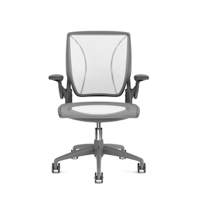 Pinstripe Mesh White World Task Chair, Adjustable Arms, Gray Frame